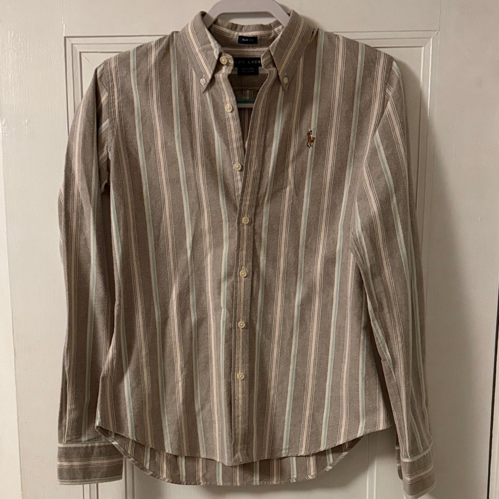 Ralph Lauren Brown and Cream Striped Button-Down Shirt